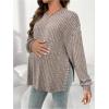 imageMakeMeChic Womens Maternity Tee Shirt Long Sleeve Round Neck Split Hem Rib Knitted Pregnancy TopsBrown