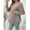 imageMakeMeChic Womens Maternity Tee Shirt Long Sleeve Round Neck Split Hem Rib Knitted Pregnancy TopsBrown
