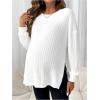 imageMakeMeChic Womens Maternity Tee Shirt Long Sleeve Round Neck Split Hem Rib Knitted Pregnancy TopsWhite