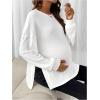 imageMakeMeChic Womens Maternity Tee Shirt Long Sleeve Round Neck Split Hem Rib Knitted Pregnancy TopsWhite