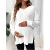 imageMakeMeChic Womens Maternity Tee Shirt Long Sleeve Round Neck Split Hem Rib Knitted Pregnancy TopsWhite