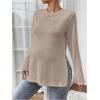 imageMakeMeChic Womens Maternity Tee Shirt Long Sleeve Slit Hem Round Neck Casual Pregnancy TopsApricot
