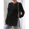 imageMakeMeChic Womens Maternity Tee Shirt Long Sleeve Slit Hem Round Neck Casual Pregnancy TopsBlack