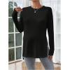 imageMakeMeChic Womens Maternity Tee Shirt Long Sleeve Slit Hem Round Neck Casual Pregnancy TopsBlack