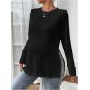 imageMakeMeChic Womens Maternity Tee Shirt Long Sleeve Slit Hem Round Neck Casual Pregnancy TopsBlack