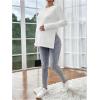 imageMakeMeChic Womens Maternity Tee Shirt Long Sleeve Slit Hem Round Neck Casual Pregnancy TopsWhite