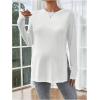 imageMakeMeChic Womens Maternity Tee Shirt Long Sleeve Slit Hem Round Neck Casual Pregnancy TopsWhite
