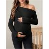 imageMakeMeChic Womens Maternity Tops One Shoulder Ruched Asymmetrical Lettuce Trim Pregnancy Rib Knit Tee ShirtBlack