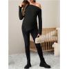 imageMakeMeChic Womens Maternity Tops One Shoulder Ruched Asymmetrical Lettuce Trim Pregnancy Rib Knit Tee ShirtBlack