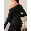 imageMakeMeChic Womens Maternity Tops One Shoulder Ruched Asymmetrical Lettuce Trim Pregnancy Rib Knit Tee ShirtBlack