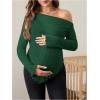 imageMakeMeChic Womens Maternity Tops One Shoulder Ruched Asymmetrical Lettuce Trim Pregnancy Rib Knit Tee ShirtDark Green