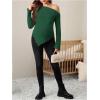 imageMakeMeChic Womens Maternity Tops One Shoulder Ruched Asymmetrical Lettuce Trim Pregnancy Rib Knit Tee ShirtDark Green