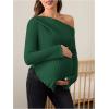 imageMakeMeChic Womens Maternity Tops One Shoulder Ruched Asymmetrical Lettuce Trim Pregnancy Rib Knit Tee ShirtDark Green