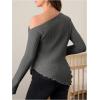imageMakeMeChic Womens Maternity Tops One Shoulder Ruched Asymmetrical Lettuce Trim Pregnancy Rib Knit Tee ShirtDark Grey