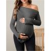 imageMakeMeChic Womens Maternity Tops One Shoulder Ruched Asymmetrical Lettuce Trim Pregnancy Rib Knit Tee ShirtDark Grey