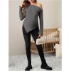 imageMakeMeChic Womens Maternity Tops One Shoulder Ruched Asymmetrical Lettuce Trim Pregnancy Rib Knit Tee ShirtDark Grey