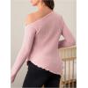 imageMakeMeChic Womens Maternity Tops One Shoulder Ruched Asymmetrical Lettuce Trim Pregnancy Rib Knit Tee ShirtPink