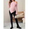imageMakeMeChic Womens Maternity Tops One Shoulder Ruched Asymmetrical Lettuce Trim Pregnancy Rib Knit Tee ShirtPink