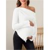 imageMakeMeChic Womens Maternity Tops One Shoulder Ruched Asymmetrical Lettuce Trim Pregnancy Rib Knit Tee ShirtWhite