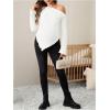 imageMakeMeChic Womens Maternity Tops One Shoulder Ruched Asymmetrical Lettuce Trim Pregnancy Rib Knit Tee ShirtWhite