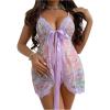imageMakeMeChic Womens Maternity 2 Piece Lingerie Set Floral Lace Sheer Babydoll Bow Tie Chemise SleepwearMauve Purple
