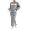 imageMakeMeChic Womens Maternity 2 Piece Outfits Letter Graphic Tee Shirt and Striped Bodycon Maxi Maternity DressGrey