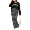 imageMakeMeChic Womens Maternity 2 Piece Outfits Letter Graphic Tee Shirt and Striped Bodycon Maxi Maternity DressMulticolor