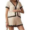 imageMakeMeChic Womens Maternity 2 Piece Outfits Summer V Neck Short Sleeve Tee Top and Shorts SetApricot