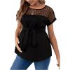imageMakeMeChic Womens Maternity Blouse Crew Neck Short Sleeve Contrast Mesh Belted Pregnancy TopBlack