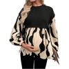 imageMakeMeChic Womens Maternity Blouse Graphic Print Long Sleeve Round Neck Shirts Peplum TopsBlack and White
