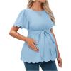 imageMakeMeChic Womens Maternity Blouse Short Sleeve Crew Neck Scallop Trim Belted Pregnancy TopsBlue