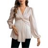 imageMakeMeChic Womens Maternity Blouse Twisted V Neck Lantern Sleeve Elegant Pregnancy Peplum TopsApricot