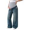 imageMakeMeChic Womens Maternity Bootcut Jeans Wide Leg Over The Belly Straight Pregnancy Denim PantsBlue