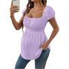 imageMakeMeChic Womens Maternity Clothes Square Neck Short Sleeve Eyelet Embroidery Pregnancy Summer TopsPurple