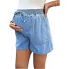 imageMakeMeChic Womens Maternity Denim Shorts Shirred Elastic Waisted Tie Front Summer Jean ShortsBlue