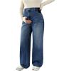 imageMakeMeChic Womens Maternity Jeans Loose Wide Leg Over The Belly Straight Pregnancy Jeans Denim PantsBlue