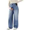 imageMakeMeChic Womens Maternity Jeans Loose Wide Leg Over The Belly Straight Pregnancy Jeans Denim PantsBlue and White