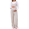 imageMakeMeChic Womens Maternity Jumpsuits Sleeveless Rib Knitted Straight Leg Overalls RomperApricot