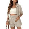 imageMakeMeChic Womens Maternity Outfits Striped Button Down Shirt and Shorts Pregnancy SetApricot