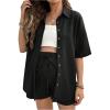 imageMakeMeChic Womens Maternity Outfits Striped Button Down Shirt and Shorts Pregnancy SetBlack