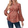 imageMakeMeChic Womens Maternity Shirt Floral Long Sleeve Belted Pregnancy Peplum Blouse TopRusty Brown