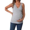 imageMakeMeChic Womens Maternity Shirt Summer Sleeveless Wrapped V Neck Rib Knit Ruched Pregnancy Tank TopGrey