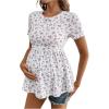 imageMakeMeChic Womens Maternity Shirts Floral Crew Neck Short Sleeve Ruffle Hem Pregnancy Shirt TopsMauve Purple