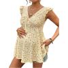 imageMakeMeChic Womens Maternity Shirts Floral V Neck Ruffle Sleeve Tie Front Peplum Pregnancy TopsYellow