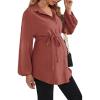 imageMakeMeChic Womens Maternity Shirts Long Sleeve Belted Button Down Casual Pregnancy Blouse TopsRedwood
