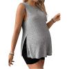 imageMakeMeChic Womens Maternity Shirts Rib Knitted Crew Neck Split Side Sleeveless Pregnancy Tank TopsGrey