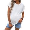 imageMakeMeChic Womens Maternity Shirts Round Neck Short Sleeve Maternity Tops Summer Pregnancy ClothesWhite
