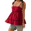 imageMakeMeChic Womens Maternity Summer Clothes Tank Tops Tie Shoulder Square Neck Ruffle Shirred Pregnancy ShirtRed