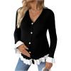 imageMakeMeChic Womens Maternity Sweater Color Block Bell Sleeve Button Down Ruffle Pregnancy CardiganBlack and White
