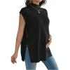 imageMakeMeChic Womens Maternity Sweater Vest Mock Neck Sleeveless Slit Hem Pregnancy Knit Sweater TopsBlack